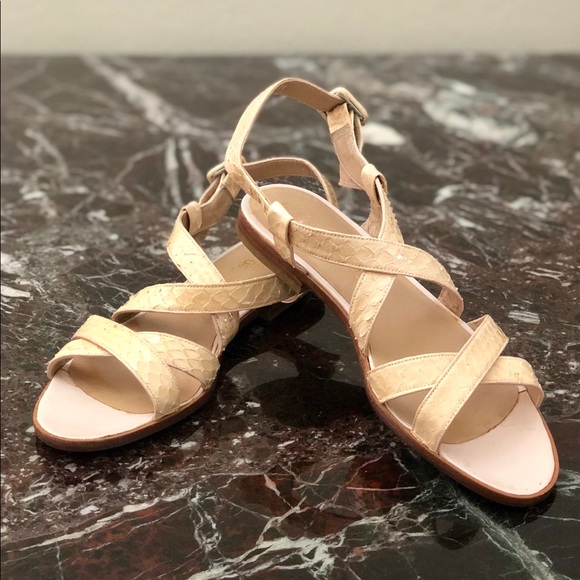 {Calvin Klein} Snakeskin Cross Strap Sandals - Picture 1 of 4